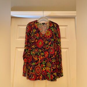 Talbots Vibrant Floral Blouse - Red, Orange, Green